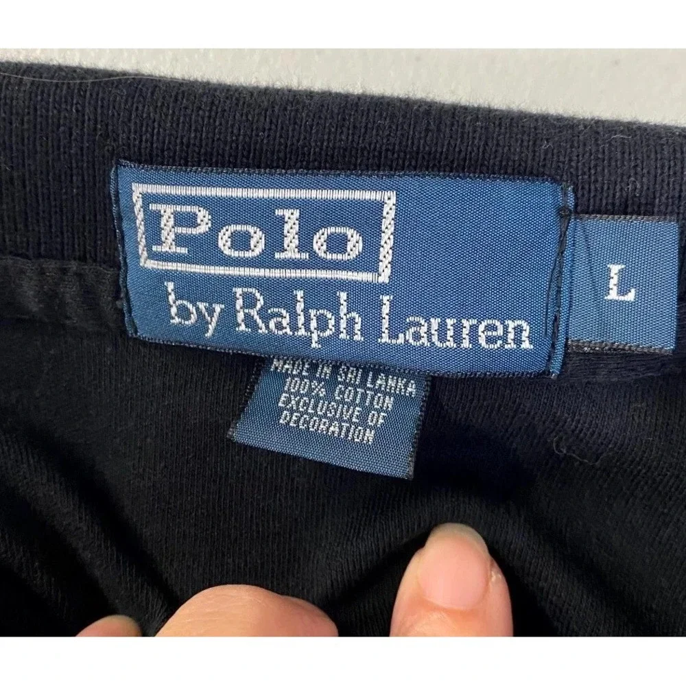 Polo Ralph Lauren Polo Shirt Men Large Black Cotton Golf Tennis Tail Resort Wear